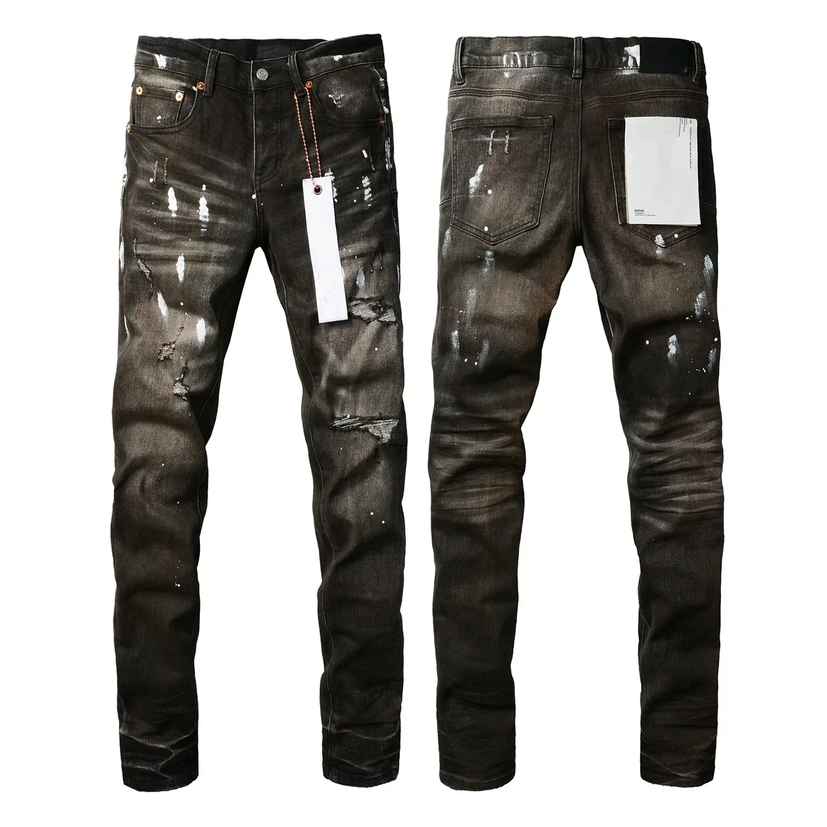 Nueva moda, pantalones vaqueros morados para hombres con marcas altas, pantalones vaqueros ajustados de marca de tiro bajo desgastados de calle de alta calidad, reparación negra