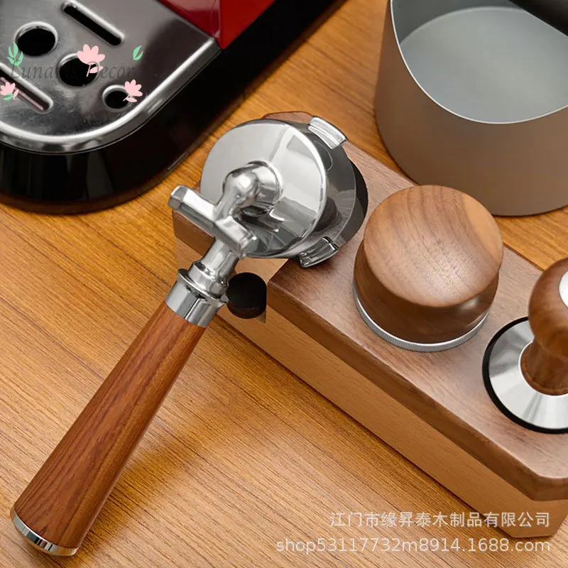 2pcsCoffee machine handle, stainless steel 51mm three-handle, with base and filter screen, solid wood handle, coffee handle