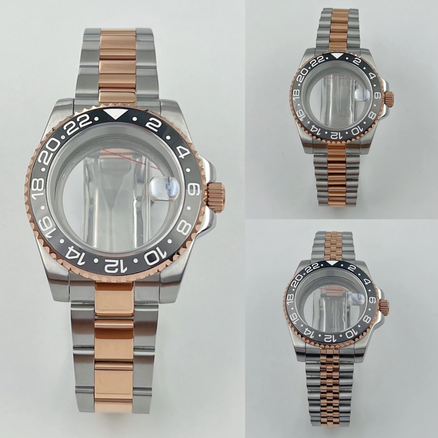 Pièces de montre personnalisées Gstuff, bague noire et grise, argent et rose, boîtier NH35, 40mm, nouveau motif