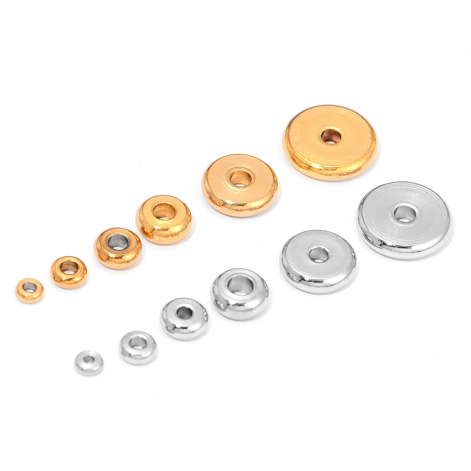 Großhandel 20 Stück/Set 3mm-10mm Edelstahl Flache Runde Perlen Lose Abstandsperlen für DIY Schmuckherstellung Zubehör – Detail 5