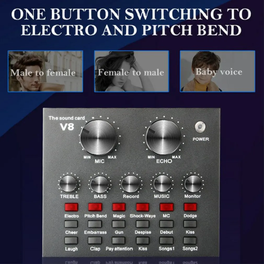 V8 Live Sound Card Audio Mixer External USB Headset Microphone Mobile Computer Universal External Sound Card Dropshipping