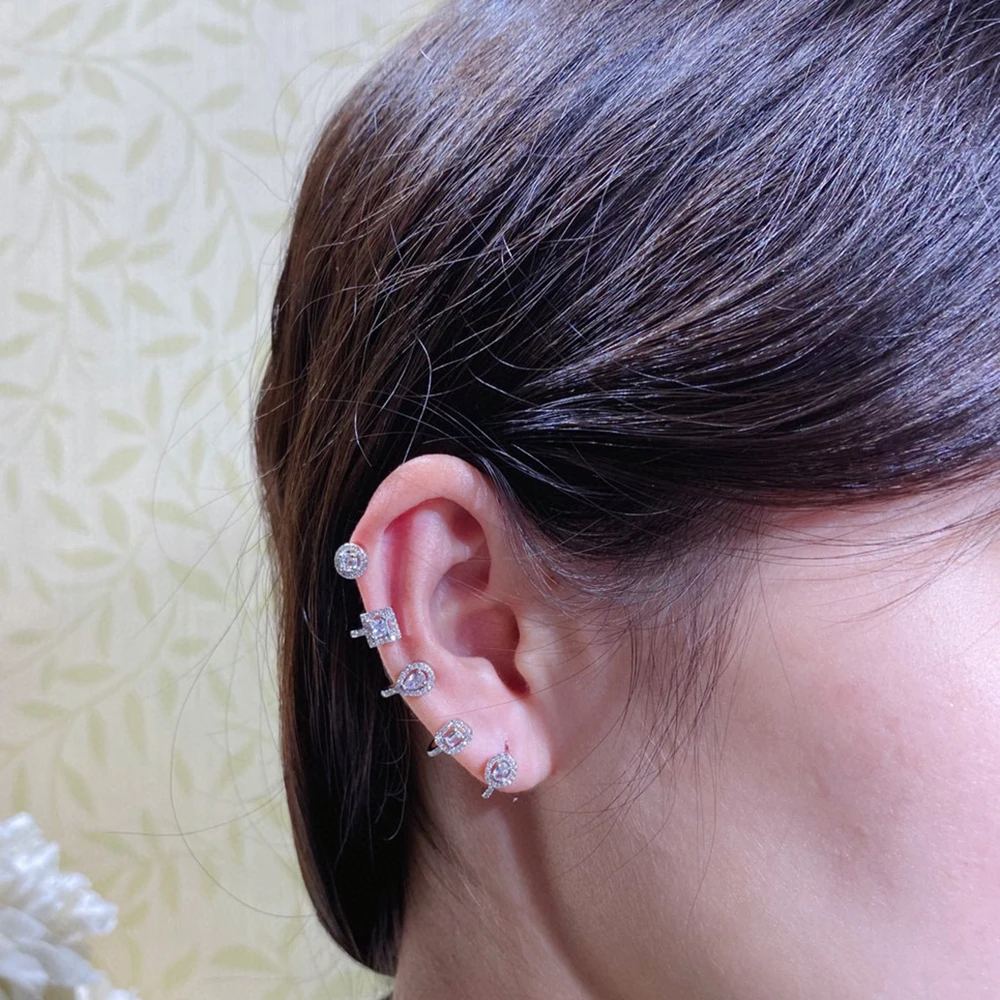 Brand Pure 925 Sterling Silver Jewelry For Women Water Drop Design Fine Jewelry Rose Gold Design Wedding Party Long Cuff Earring view 3