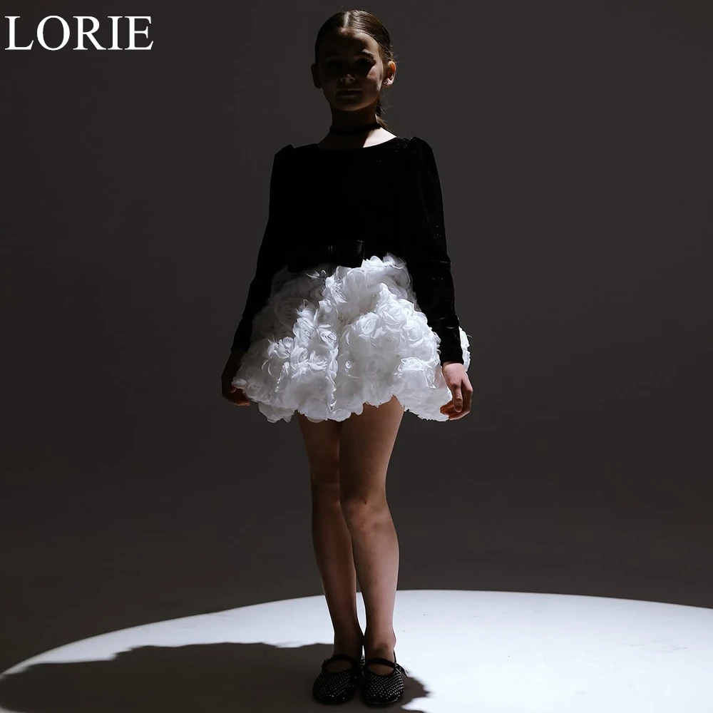 LORIE Elegant Black Velvet Flower Girl Dresses Ball Gown Scoop Ruffles Flowers Bow 2025 Fairy Birthday Party Dress Customized