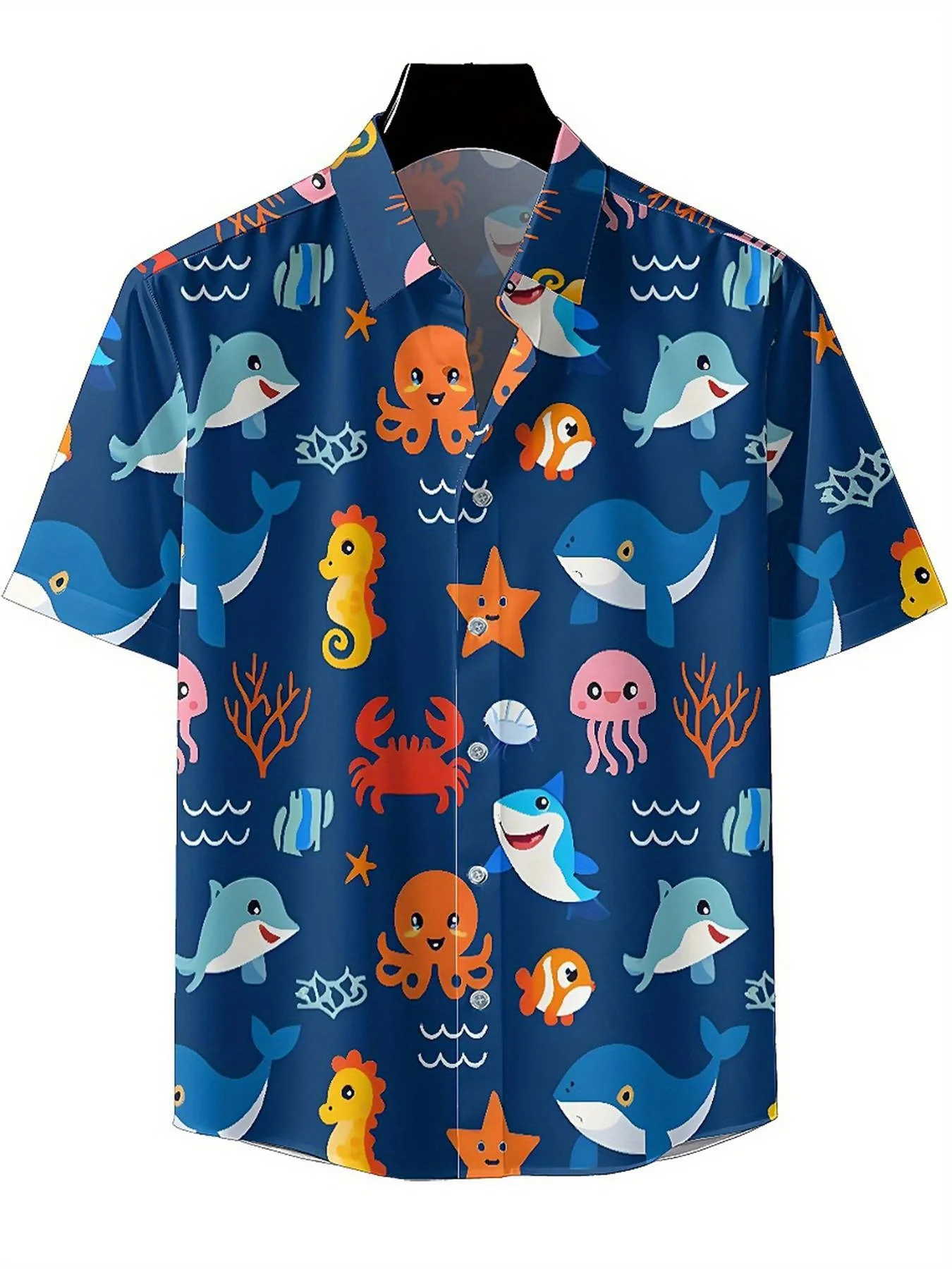 メンズプラスサイズアロハシャツ深海冒険パターン、ユニセックスアロハシャツ、夏のトップスTシャツ、ストリートウェア