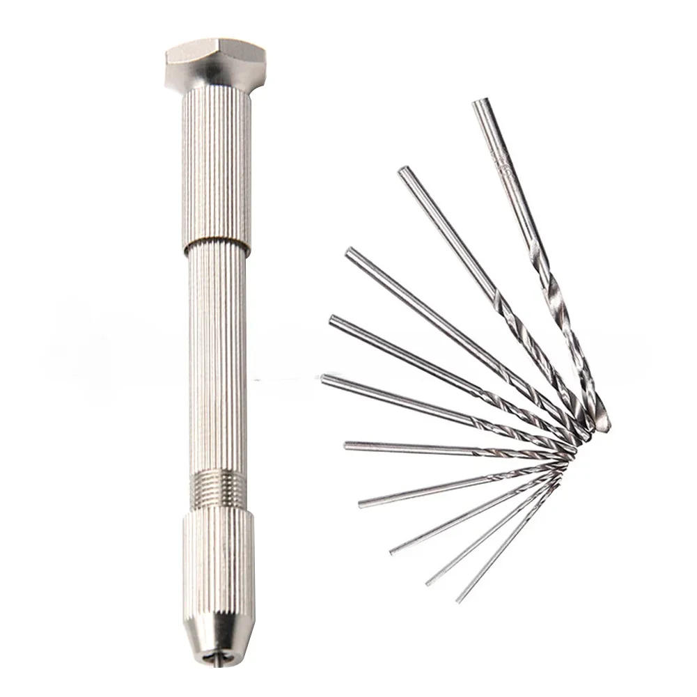 11pcs Micro Hand Drill Set 0.3-3.2mm - Rotary Tool for Woodworking/Jewelry DIY