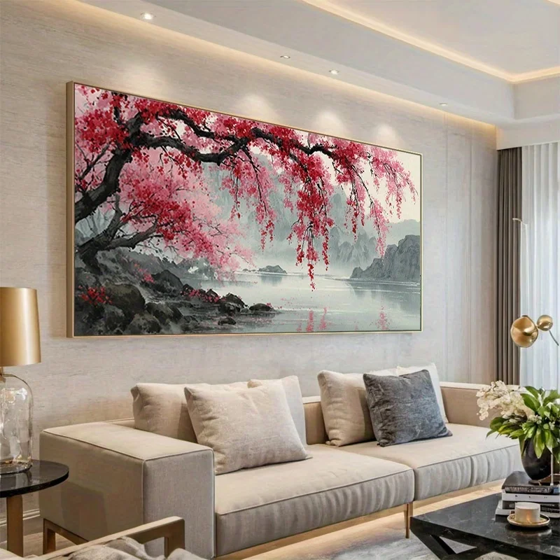 Diamond Embroidery Art Sakura Lakeside Scenery 5D DIY Full Square Round Jewelry Cross Stitch Diamond Painting Mosaic Home Decor