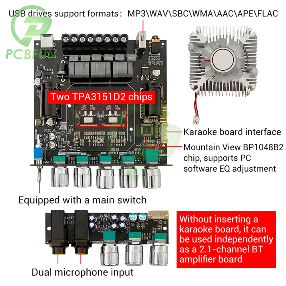 YS-AS21 2*220W+350W 2.1 Channel BT Digital Power Amplifier Board TPA3251 AMP Subwoofer Treble Bass Tone Audio APP USB Function