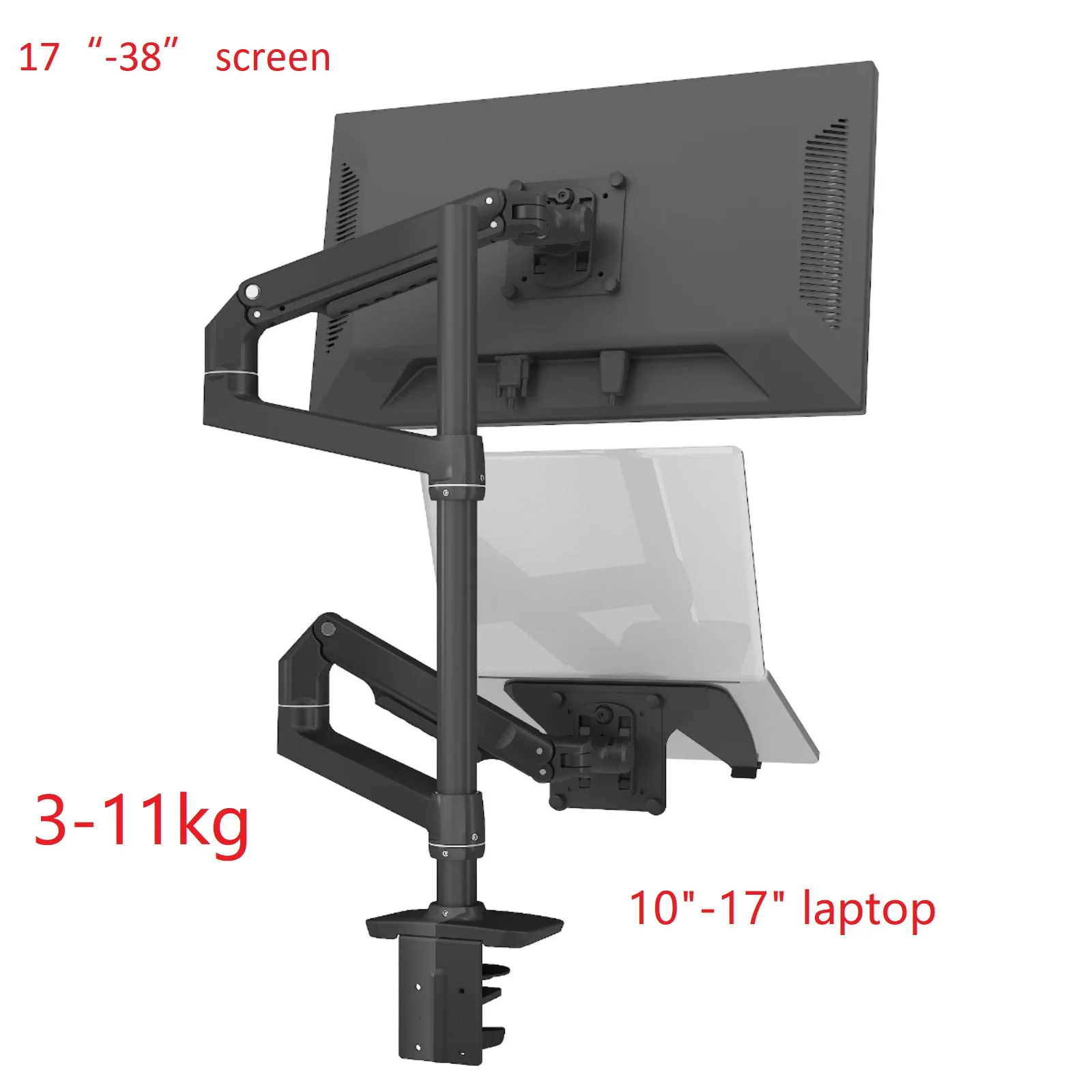 

DL-9012LP mechanical spring 10"-17" laptop desktop stand +double monitor vesa mount bracket dual arm aluminumErgonomic 17"-38