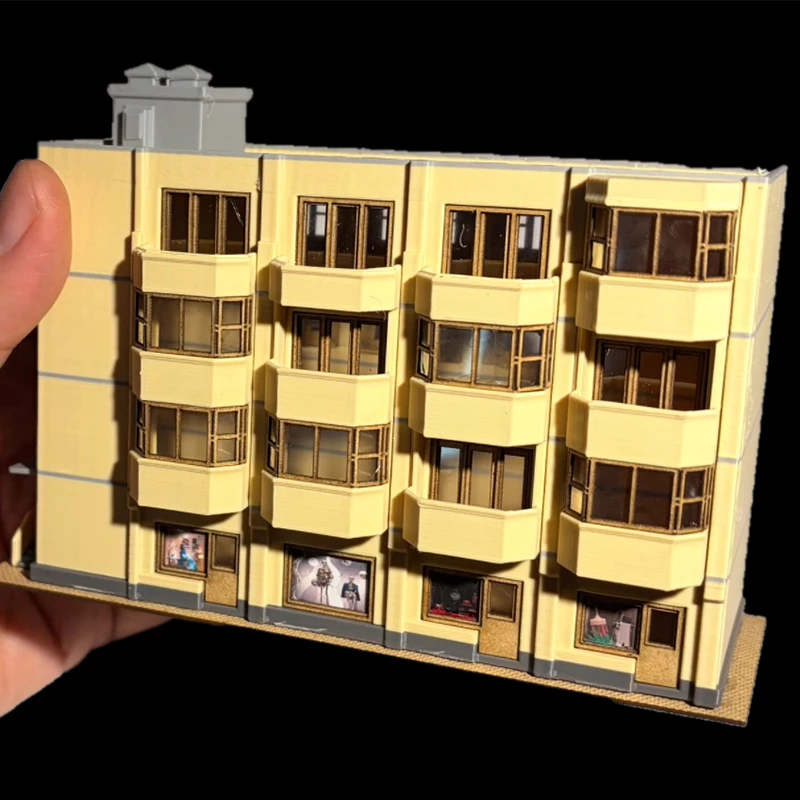 N-Maßstab DIY Gebäudemodell Architektur Vierstöckiges Gewerbe- und Wohngebäude für Stadtszene Mikrolandschaft 1 Set
