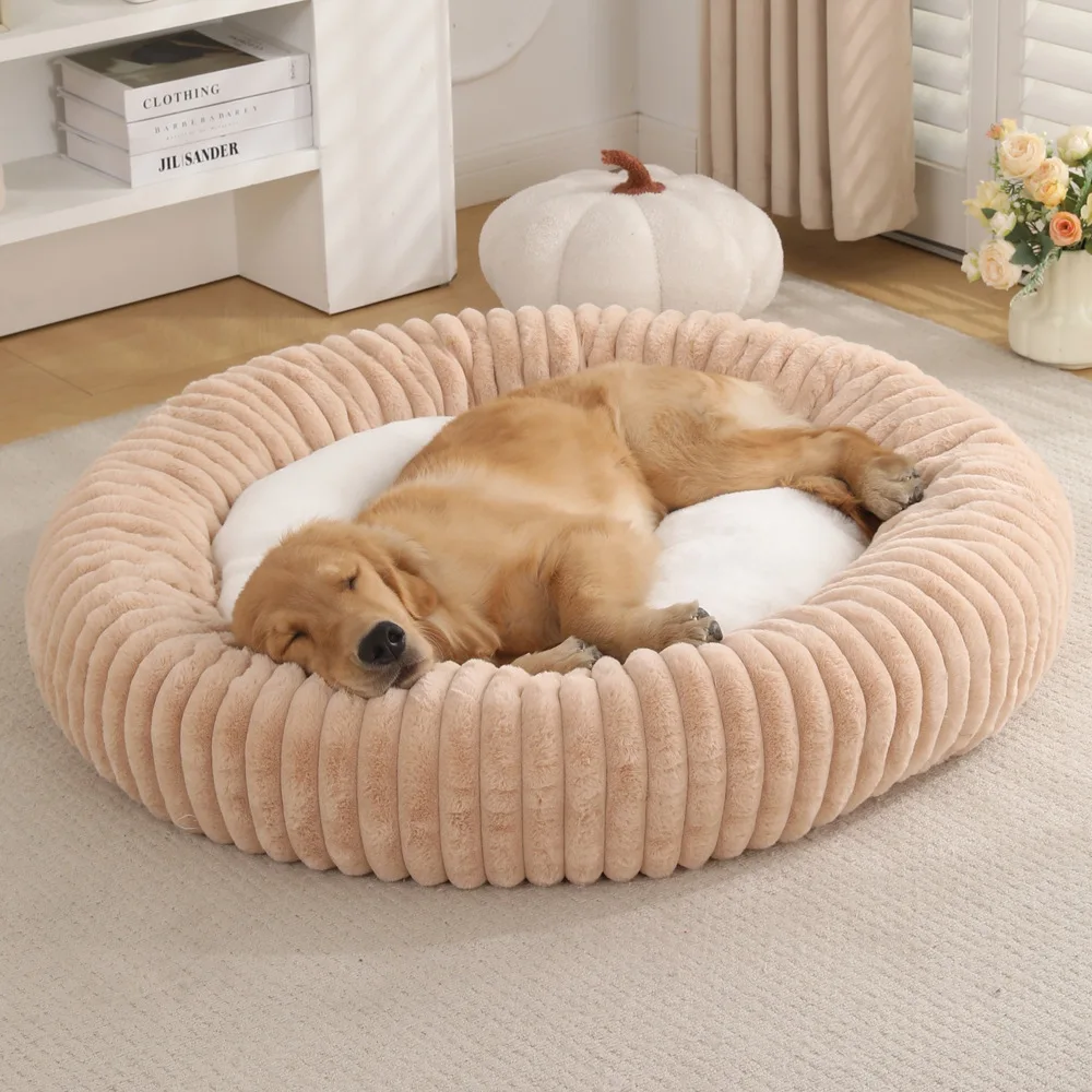 

Long Plush Pet Winter Cat Nest Dog Nest High Weight Straight Strip Plush Pet Mat Detachable Washable Round Cat Bed