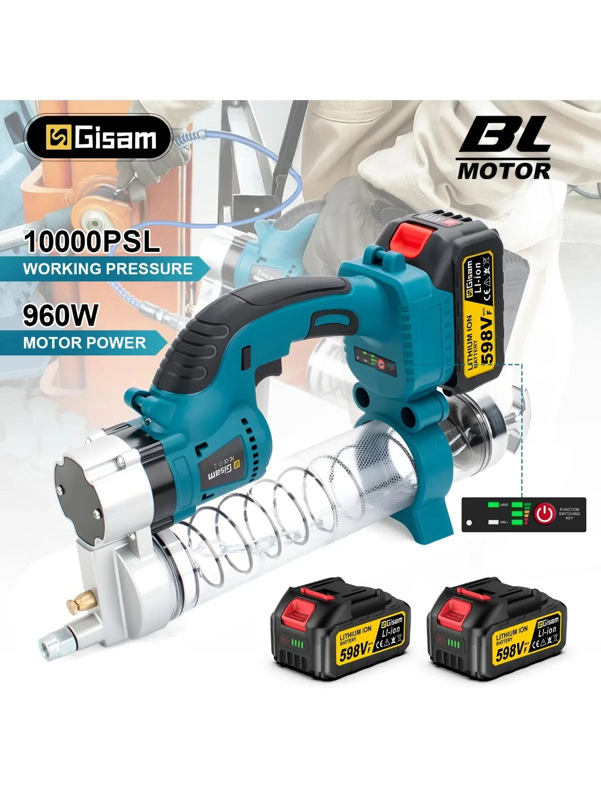 10000PSL 69Mpa Cordless Elektrische Fett Pistole Hochdruck Auto Schmieröl Auto Wartung Werkzeug Für Makita 18v Batterie Pins