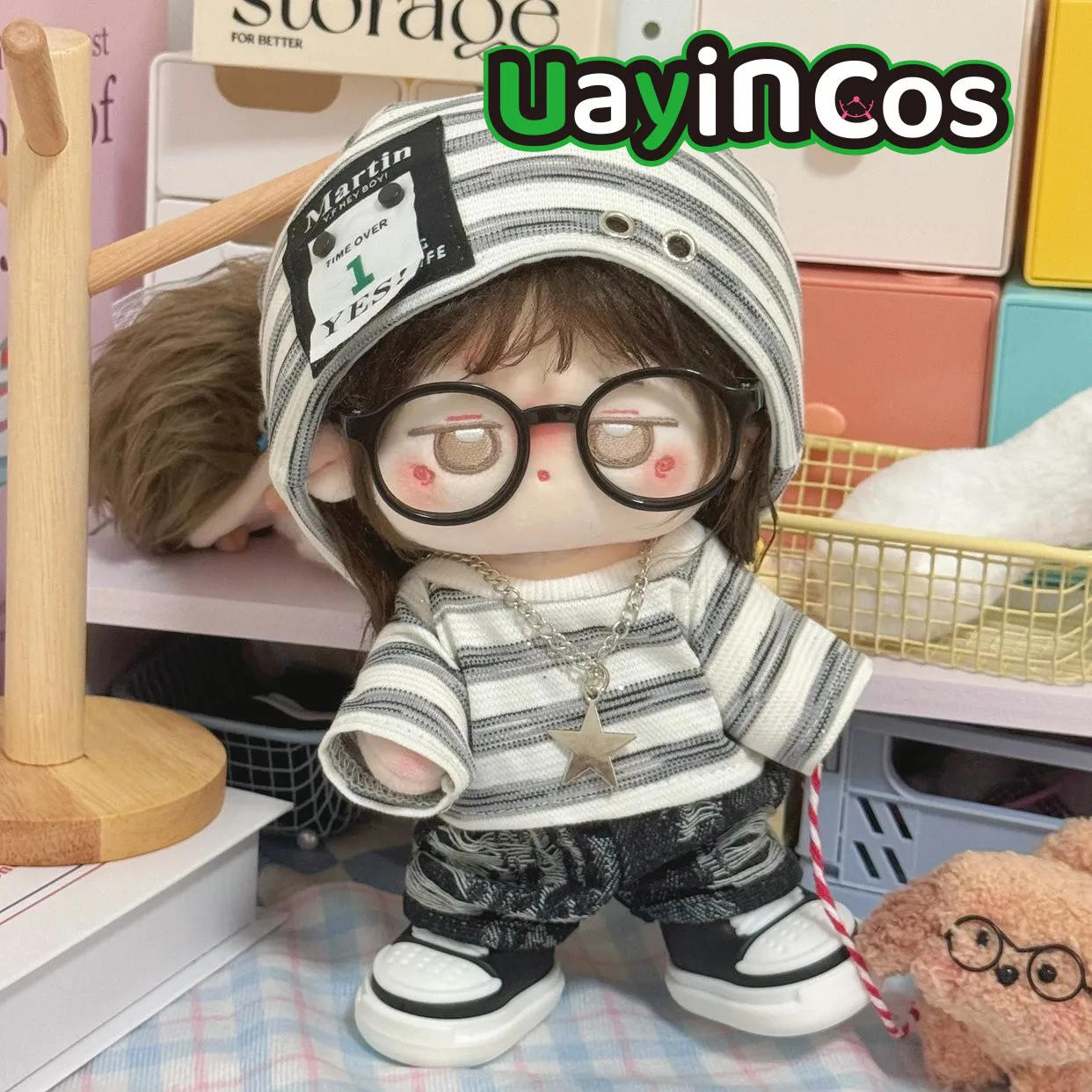 10cm 20cm Doll Clothes Black And White Pixel Punk Fashion  Cool Guy Suit Stuffed Plushies Plush Doll Accessories Anime Toy For K