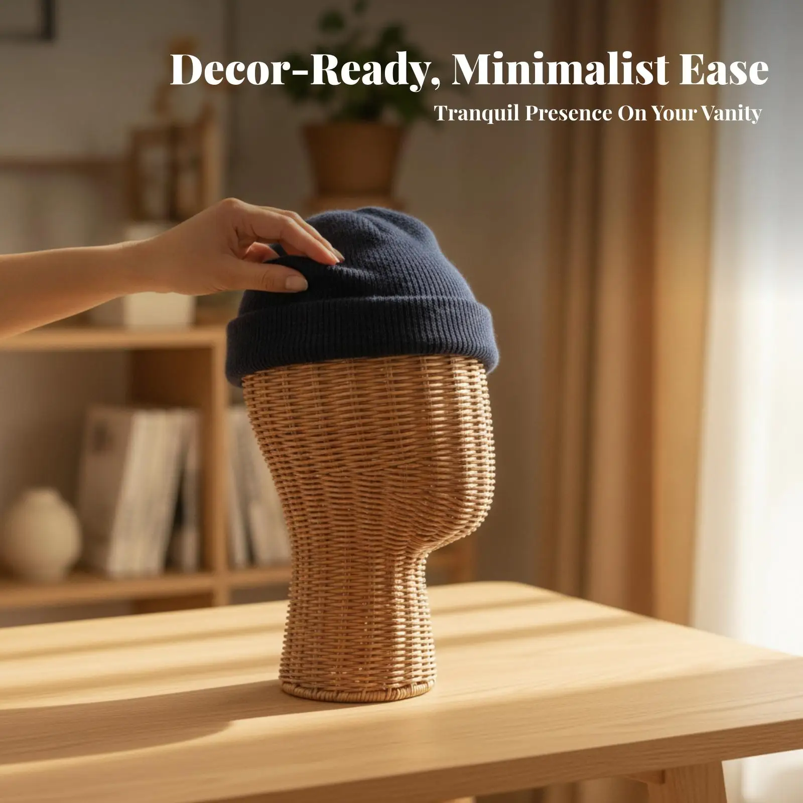 Rattan Mannequin Head Woven Wicker Mannequin Head Display Holder Rustic Natural for Hairpiece Stylists, Retail Shops, Studios