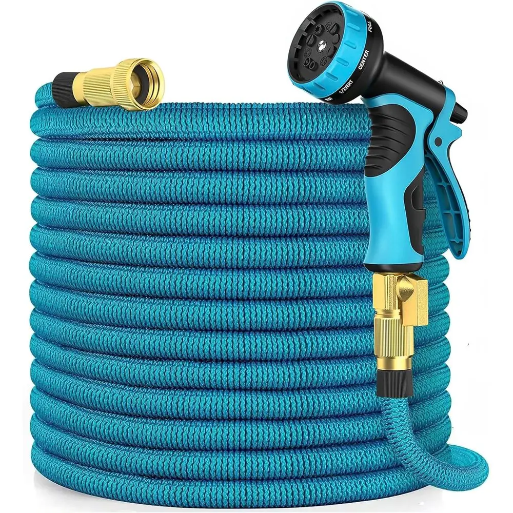 

Expandable 100ft Water Hose with 10-Function Spray Nozzle, Lightweight Flexible Hose with 3/4 Brass Fittings, 4-Layer Latex Core