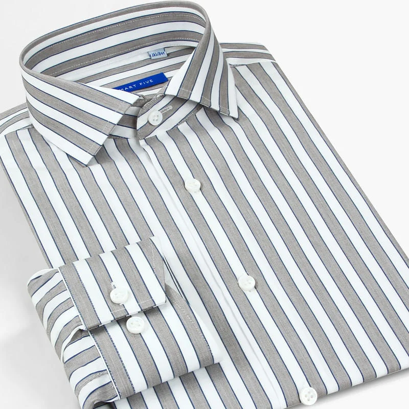 

Smart Five Windsor Collar Dress Shirts Men Slim Fit Long Sleeve Cotton Striped Man Office Formal Camisa Masculina