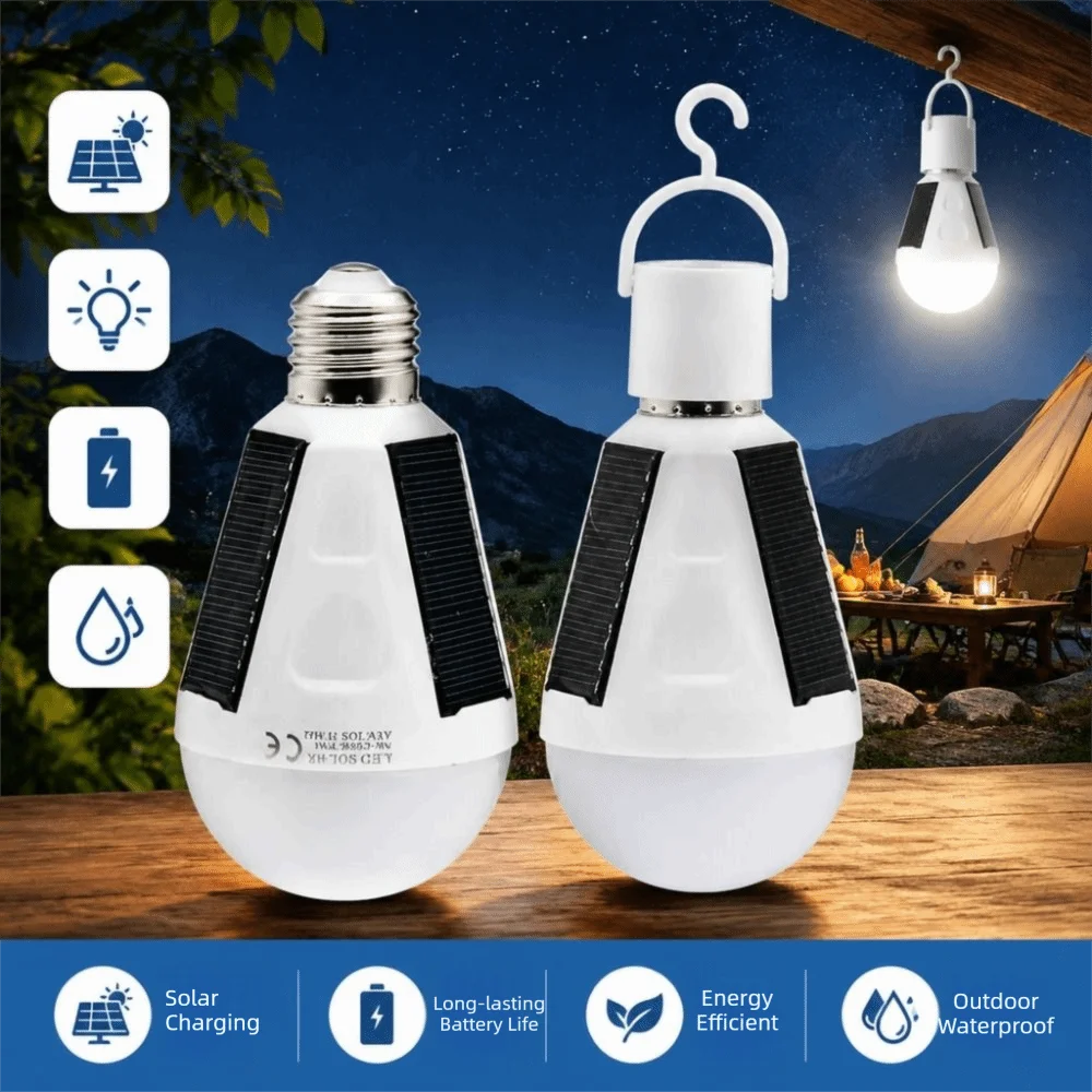 Family Flicker-Free Rechargeable LED Bulb 7W 12W Solar LED Camping Light Portable Solar Charging Emergency Light Bulb Camping