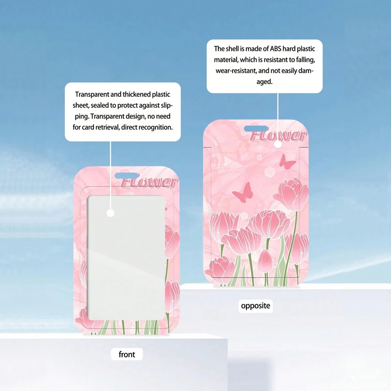 Porte-cartes à motif de fleurs roses avec ULélastique rétractable, housse de protection pour carte de bus, housse pour carte de repas, housse pour carte d'identité d'étudiant