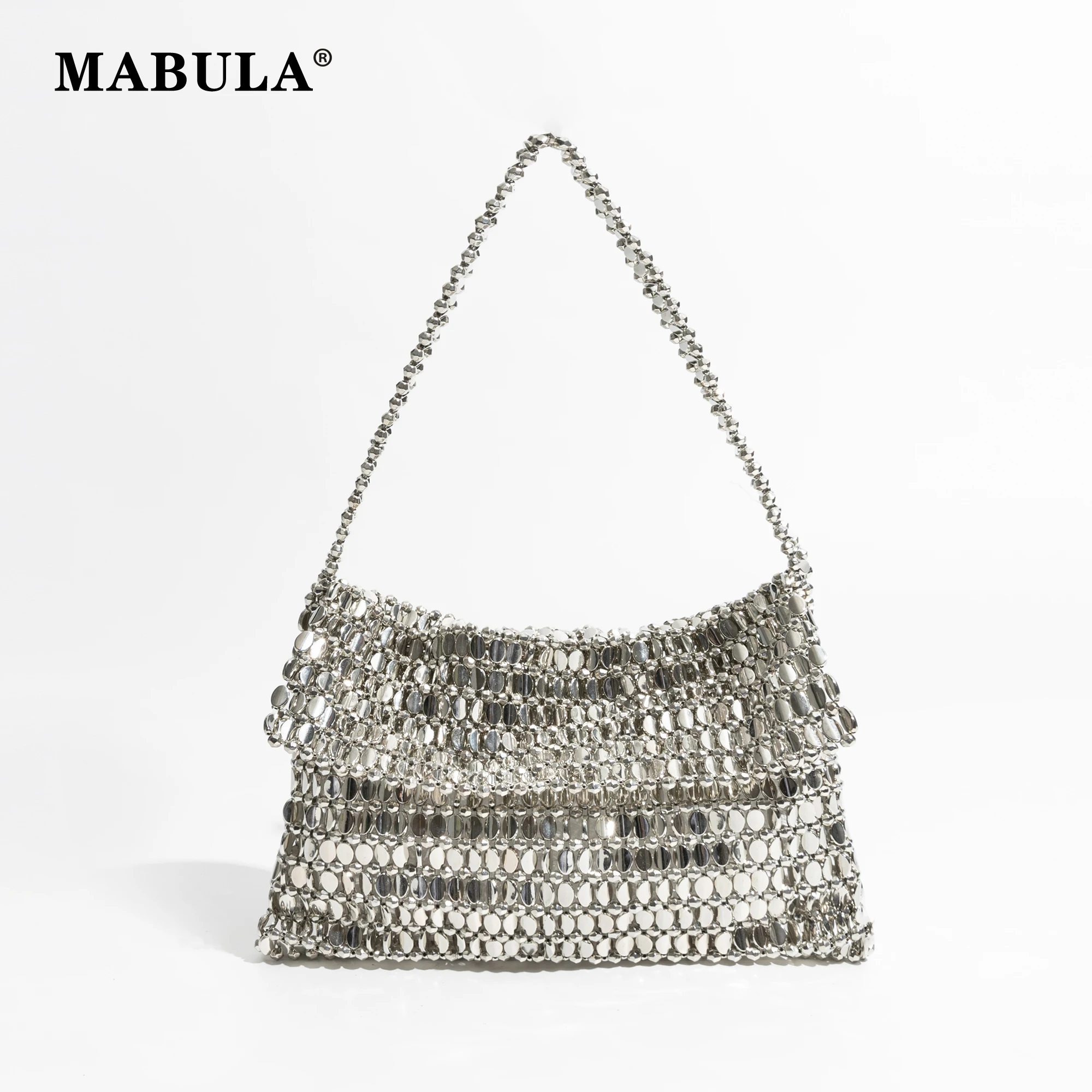 

MABULA Girl's Bling Sequeins Cover Tote Bag Silver Fashion Clutch Glitter Handbag Chic Party Wedding Woman Wrist Evening Purse