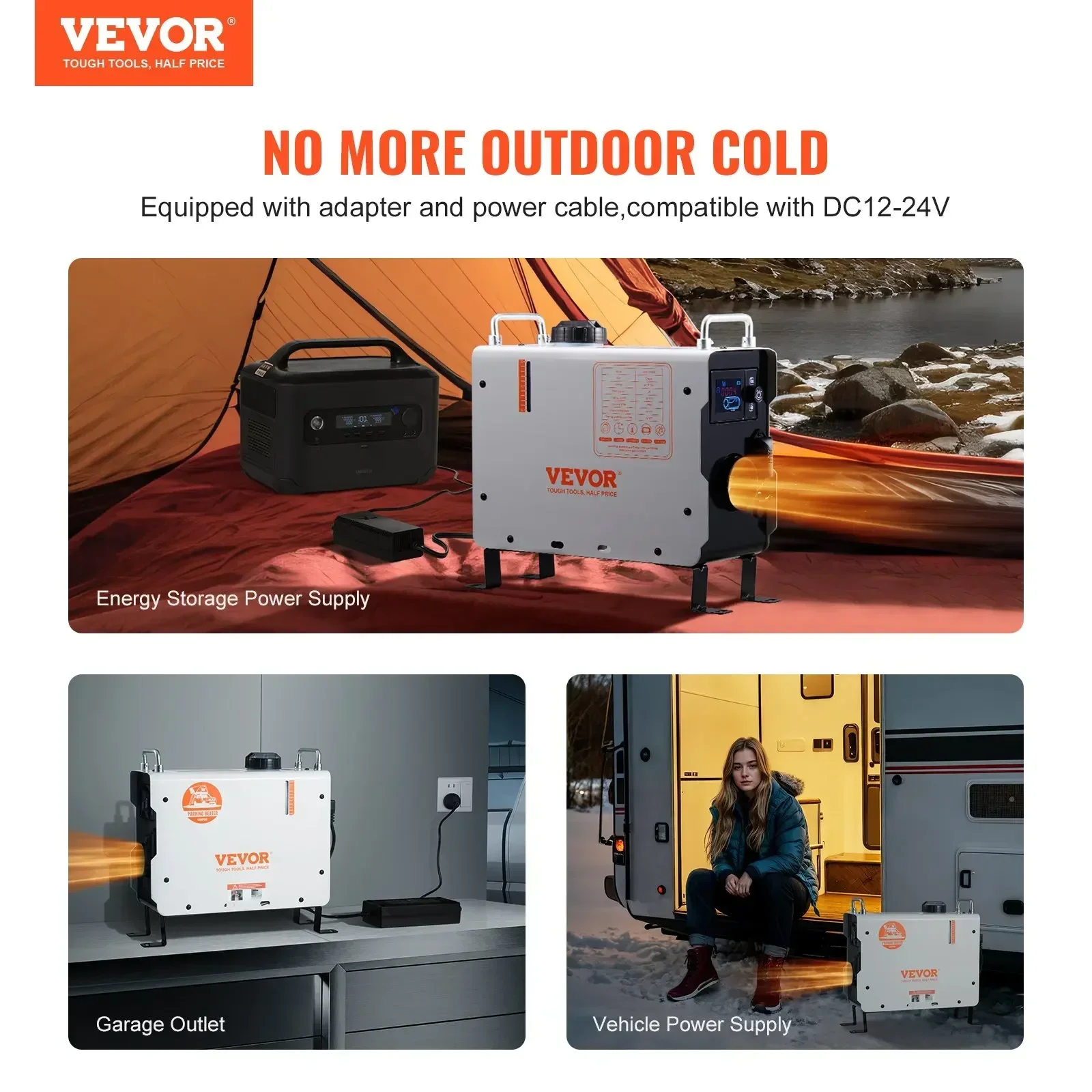 VEVOR Diesel Air Heater 12V/24V 2KW Bluetooth APP Remote Control for Outdoors CO Alarm Fast Heating Portable Diesel Heater