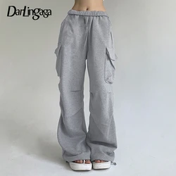 Darlingaga Casual Solid Drawstring Autumn Sweatpants Sports Draped Baggy Cargo Trousers Women Korean Basic Jogging Outfits 2023