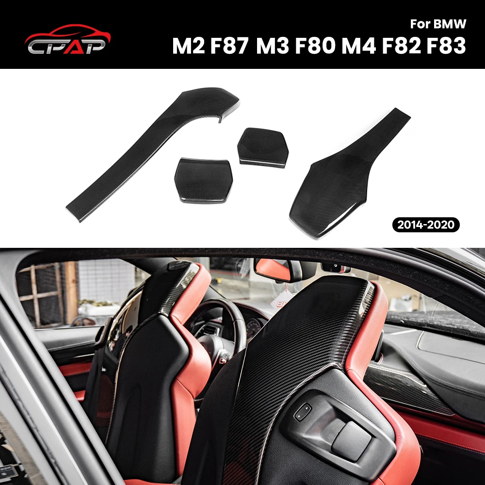 Real Dry Carbon Fiber Car Seat Back Cover Trim For For BWM M2 F87 M3 F80 M4 F82 F83 2014-2020 OEM Style 4Pcs/Set