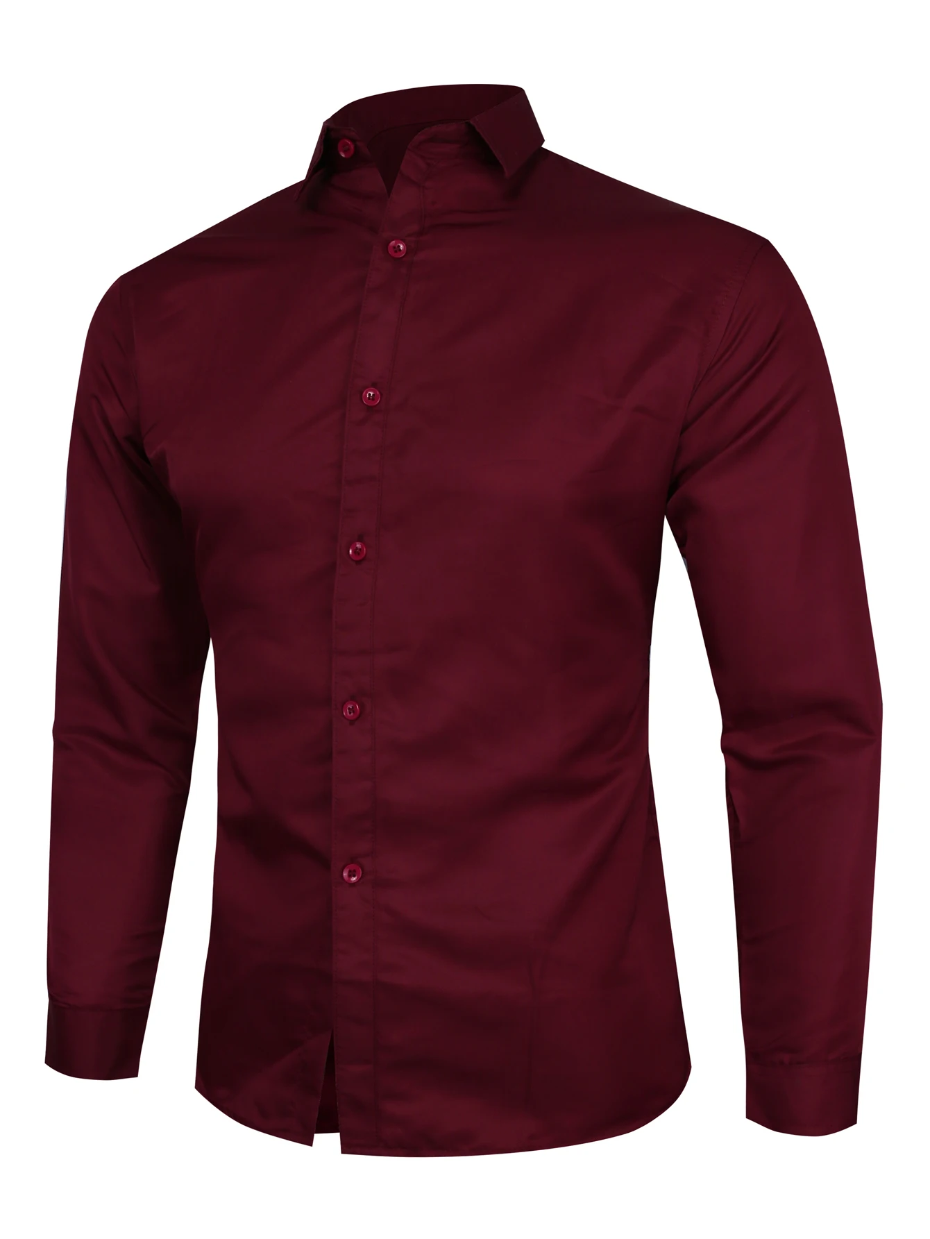 Business shirt wine red solid color basic polyester men\'s long sleeved shirt men\'s formal shirt