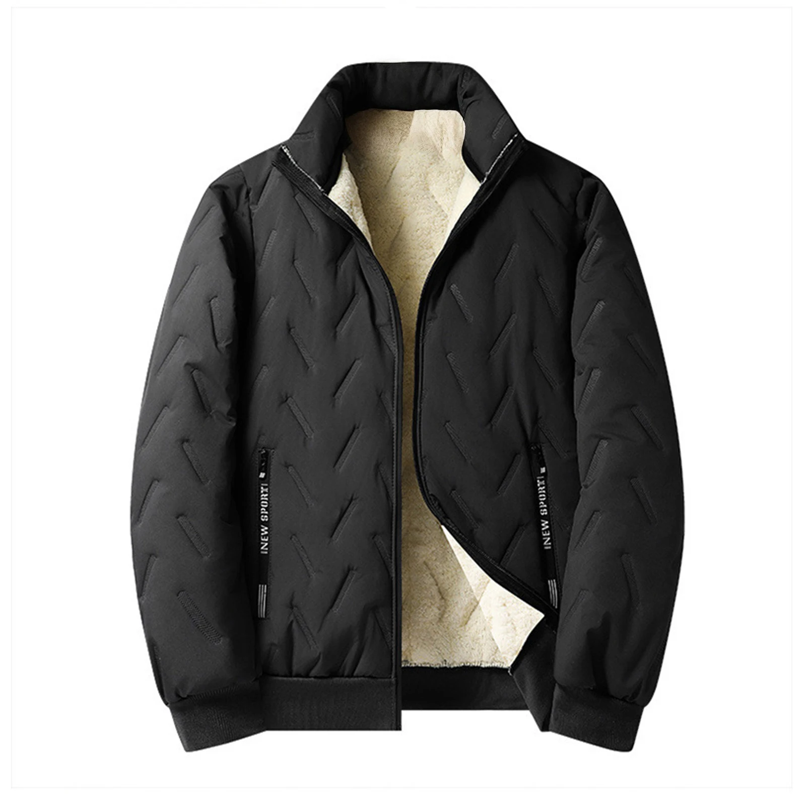 

Мужская однотонная повседневная хлопковая теплая куртка с длинными рукавами на молнии, хлопковая уличная куртка, подходящая для повседневной носки