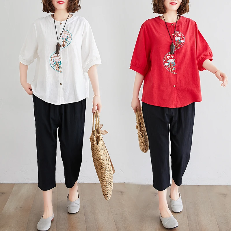 

Комплект из двух предметов из хлопка и льна с вышивкой среднего возраста. Фонарь Све. Брюки Harlan Seven-eighth Length на пуговицах.