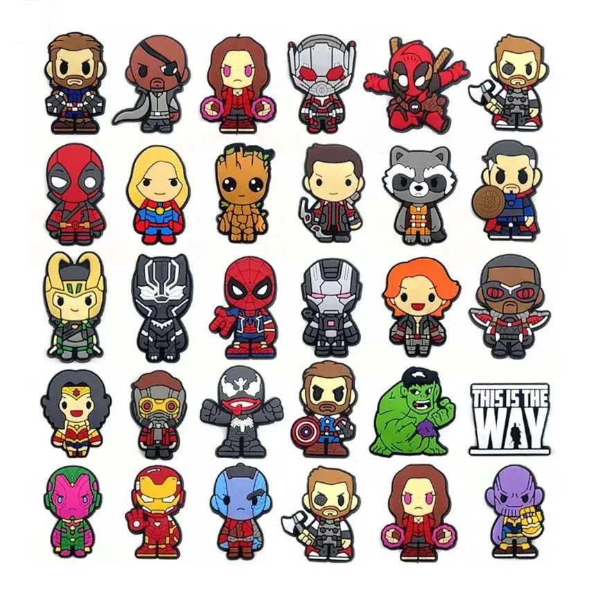 MINISO Hot Toys Disney Jibz 30pcs Marvel Superhero PVC Shoes Charms Cartoon Sandals Accessories Clogs Decorations Gifts