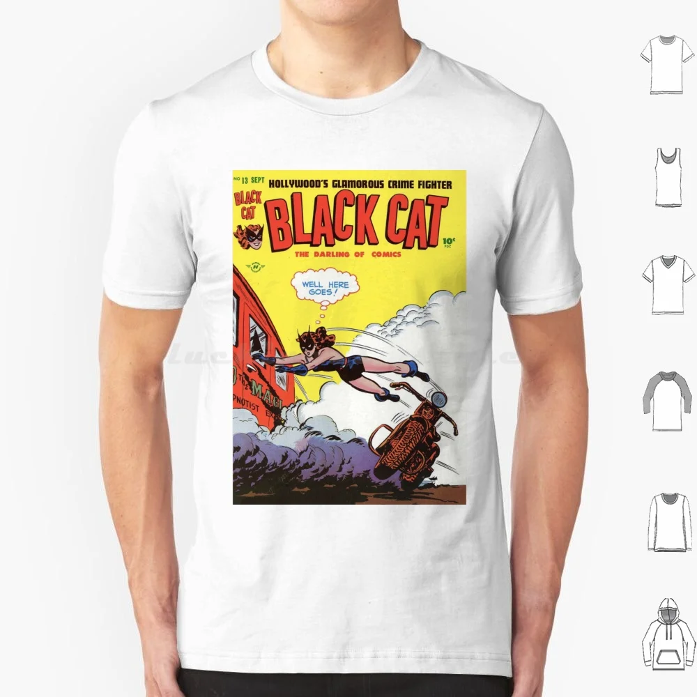 Black Cat Motorcycle Jump Vintage Comic Art T Shirt Big Size 100% Cotton Retro Retro Art Vintage Pop Art 1950s Comic Comic Art