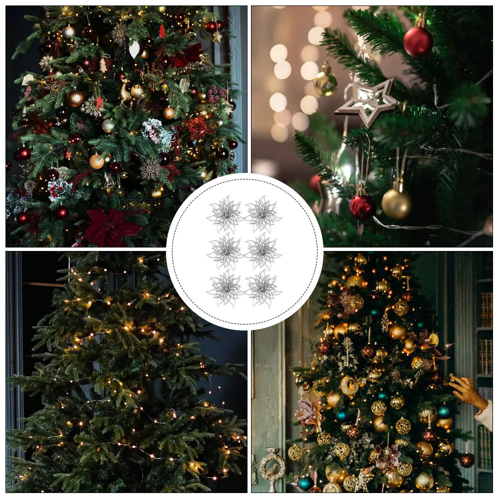 

6pcs Artificial Flower Decor Christmas Glitter Simulated Party Supplies Lovely Model Festivals H made Tree Arrangement