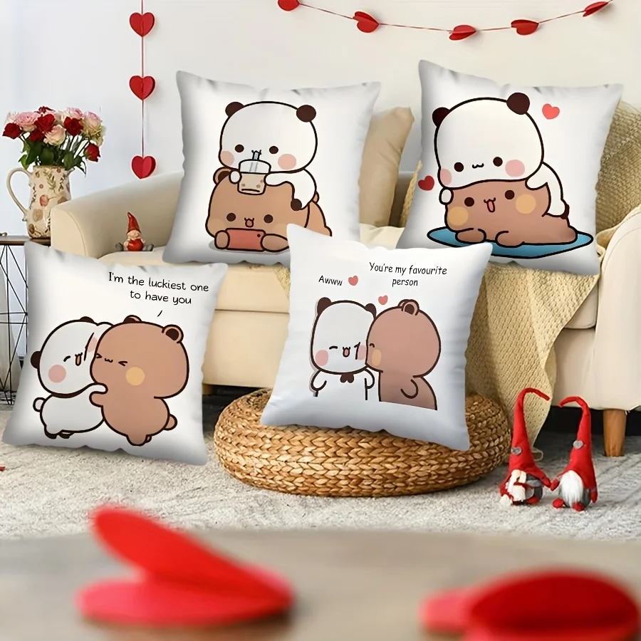 1pc Adorable Panda Bear Couple Cushion Cover 