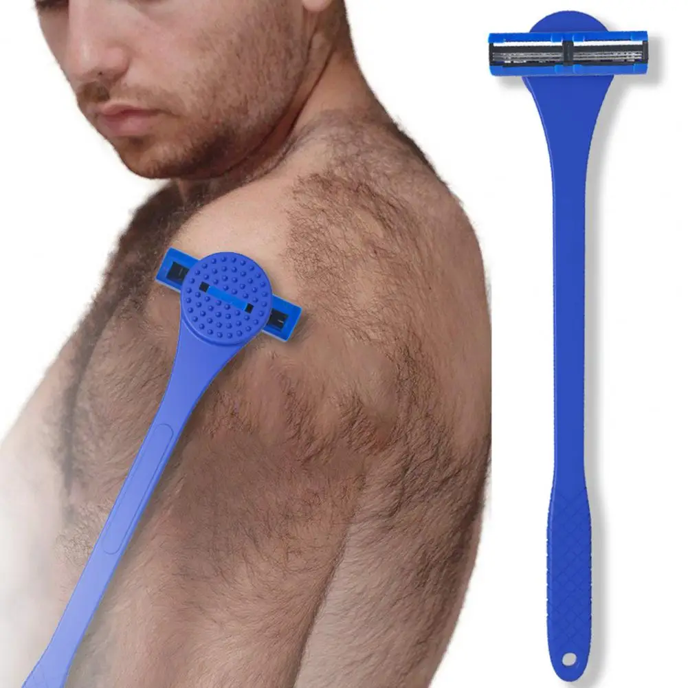 

Silicone Handle Back Shaver Ergonomic Men's Back Shaver Body Scrubber Combo for Wet Dry Use Long Handle Hair Trimmer for Smooth