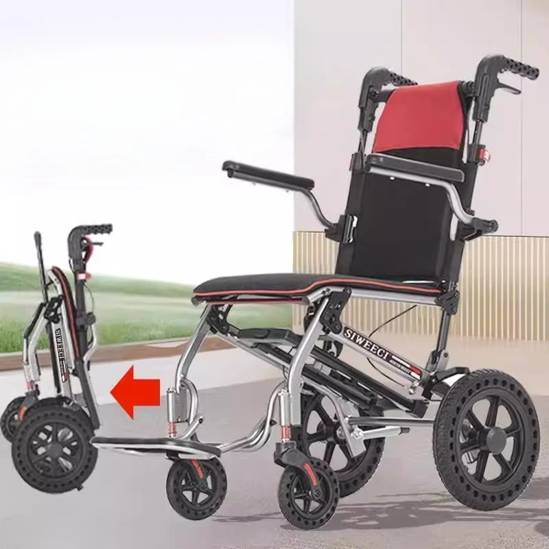 

Folding wheelchair for the elderly, lightweight, small, ultra-light and portable travel transportation