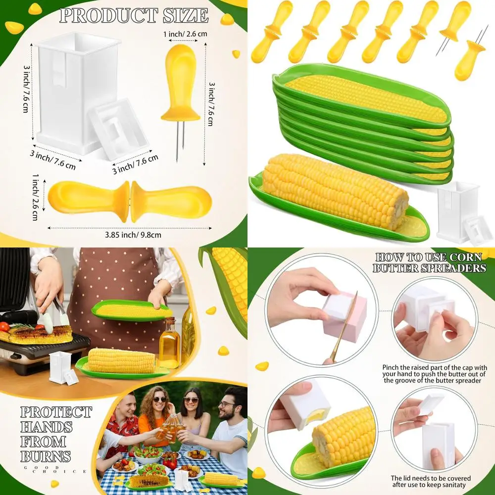 

Melamine Corn Dishes Set with Holders and Spreader, BBQ Corn Skewers Service Tray, Cob Dinnerware for Outdoor Dining