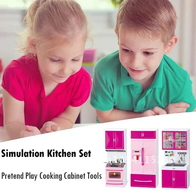 Simulation Kitchen Cabinets Set Sets Pretend Cooking Girls Tableware Children Toys Playset Tools Mini Dollhouse