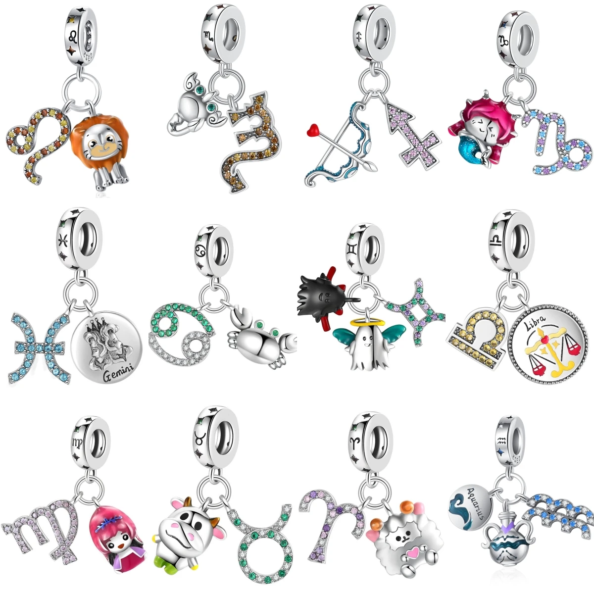 2024 New 925 Sterling Silver 12 Zodiac signs Libra Capricorn Leo Aries... Charm Beaded Fit Original Pandora Bracelet DIY Jewelry