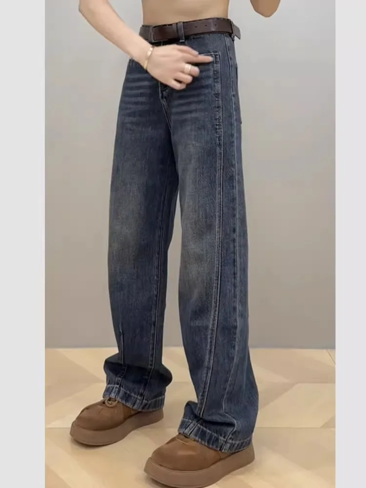 فضفاض واسعة الساق الجينز المرأة الدنيم السراويل الخريف جديد Sle الدهون MM السراويل ل الكمثرى aped الجسم عالية الخصر السراويل الطويلة #5