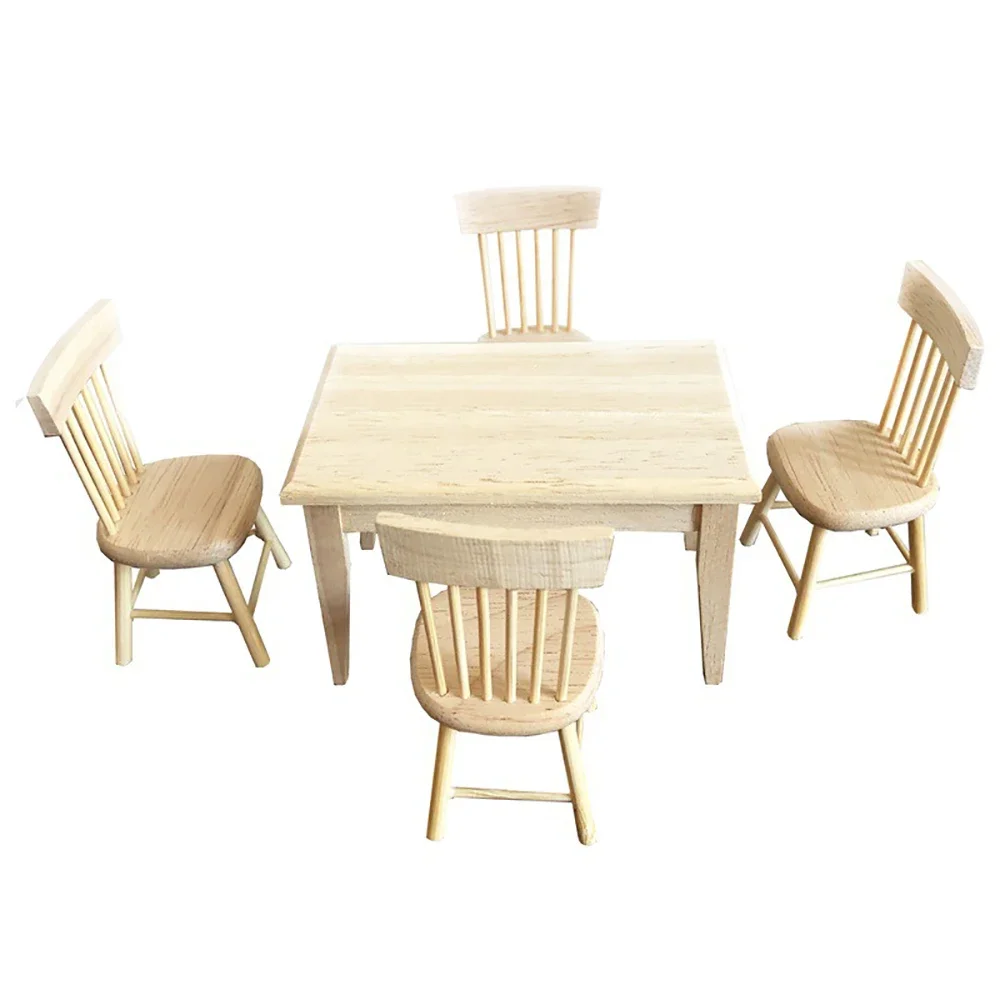 1/12 Dollhouse Miniature Accessories Mini Wooden Table Chair Set Furniture Model Toy for Doll House Decoration ob11