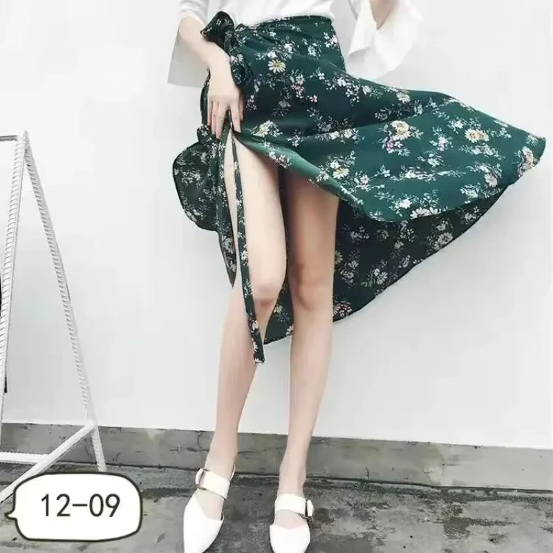 

Women Floral Print Chiffon Skirt Beach Bikini Cover Up Wrap Scarf Swimwear Pareo Sarong Dress Solid Ruffle Casual Beach Dress