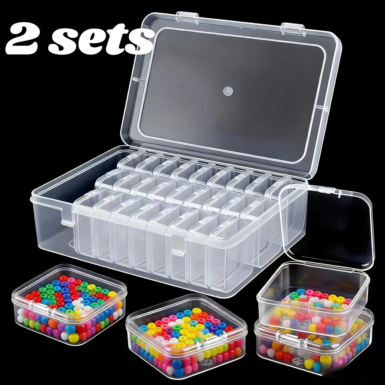 (30 Small Inner Boxes+1 Large Outer Box=1set) 2 Sets Transparent Jewelry Box Exquisite Sealed Desktop Sorting PP Storage Box