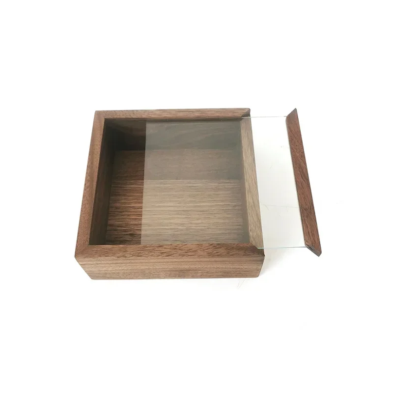 

Black Walnut Solid Wood Glass Cover Display Case Transparent Organizer Boxes Dustproof Sundries Dresser Display Box dustproof