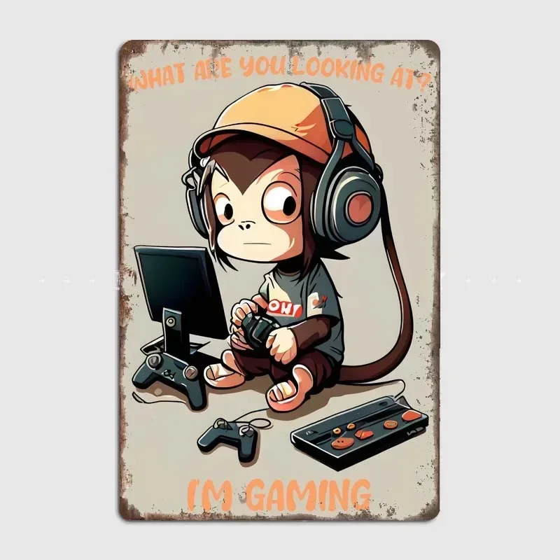 What Are You Looking At Level Up Your Gaming Room with Modern Aesthetic Art Posters Metal Tin Neon Signs Wall Decorations