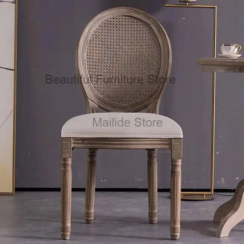 Living Retro Modern American Room Chairs Leisure Home Furniture Solid Wood Rattan Back Home Armchair Balcony Leisure Sofa Chair