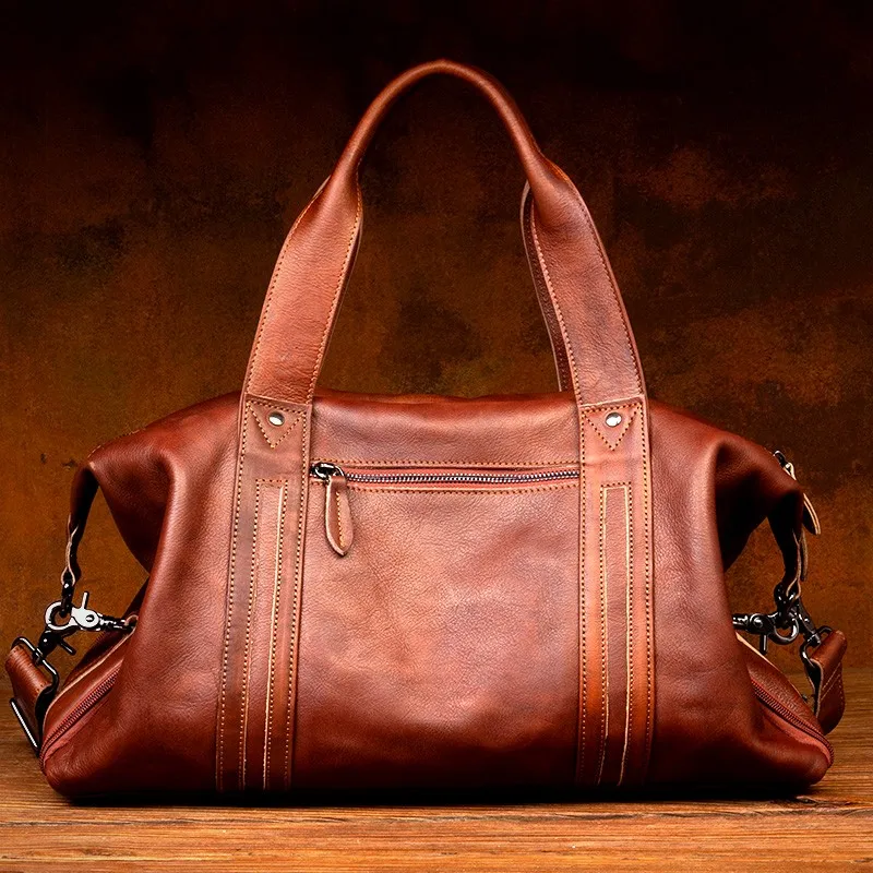 Men's European American Genuine Leather Travel Bag Fitness Casual Crossbody Top Grain Cowhide Handbag Luggage
