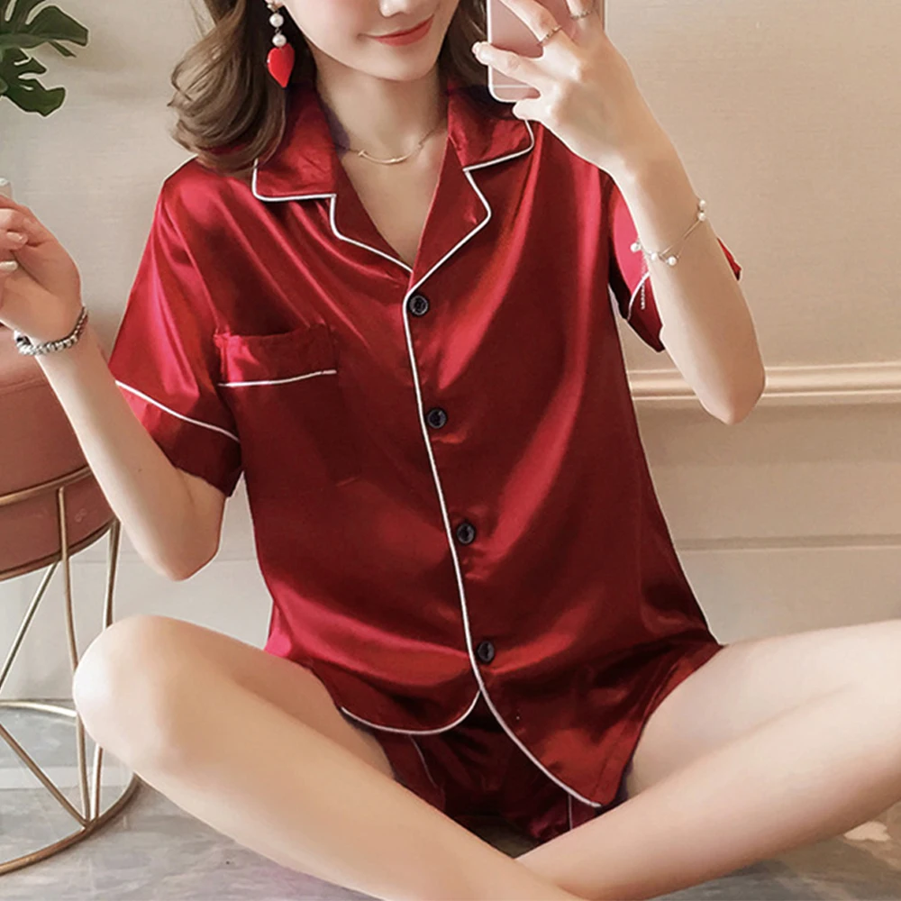 Plus Size Set L-5XL Women Pajamas Suit Summer New Casual Loose Soft Short Sleeve Button Pockets Shirt+Shorts 2PC Lounge Homewear