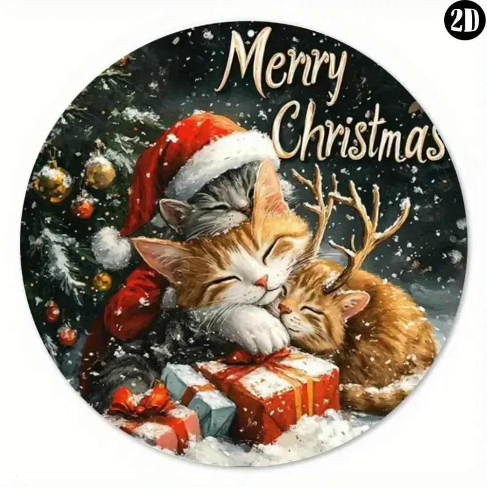 „Merry Christmas“-Schild, Weihnachtsmütze mit Katzen- und Rentiermustern, geeignet für die Dekoration der Veranda im Wohnzimmer