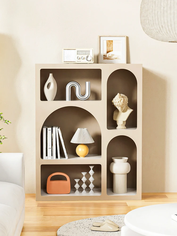 Minimalist cream style storage rack, floor to floor bookshelf, home living room storage cabinet, display rack,