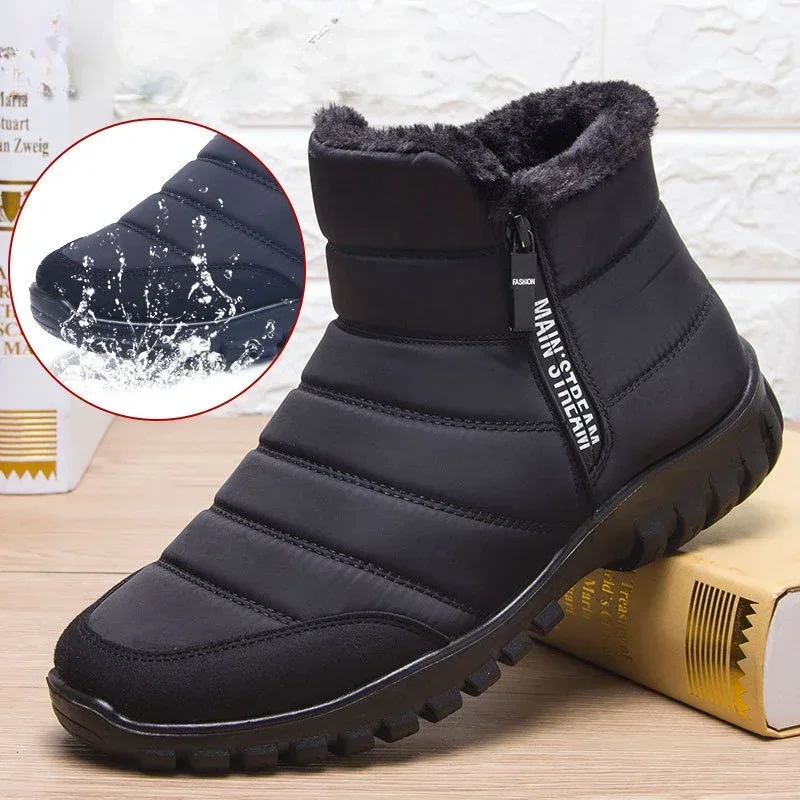 Botas de nieve tobilleras de invierno para hombre, zapatos antideslizantes impermeables para hombre, calzado informal de felpa para mantener el calor, calzado de talla grande para parejas