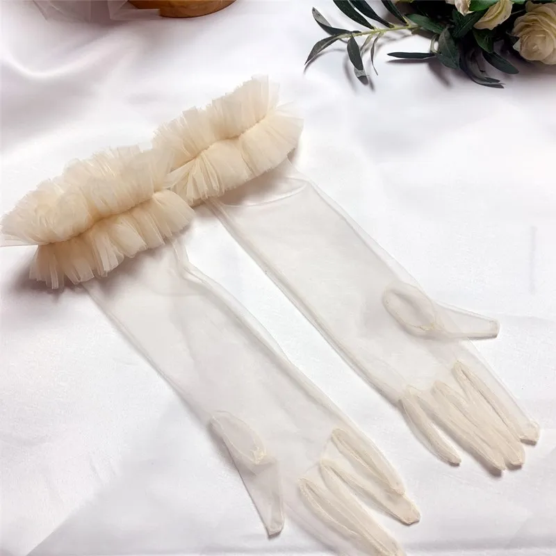 Women's Elegant Long Champagne Mesh Glove Female Spring Summer Vintage Sunscreen Driving Photograph Party Glove R1710